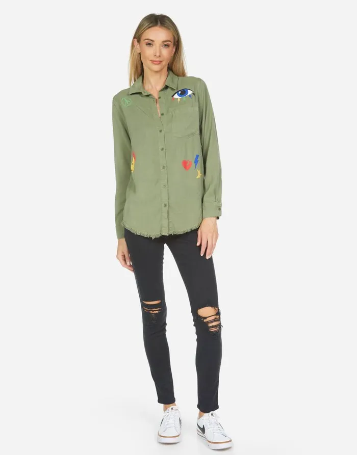 Sloane Color Punk Happy Eye Military Women Lauren Moshi Long Sleeve