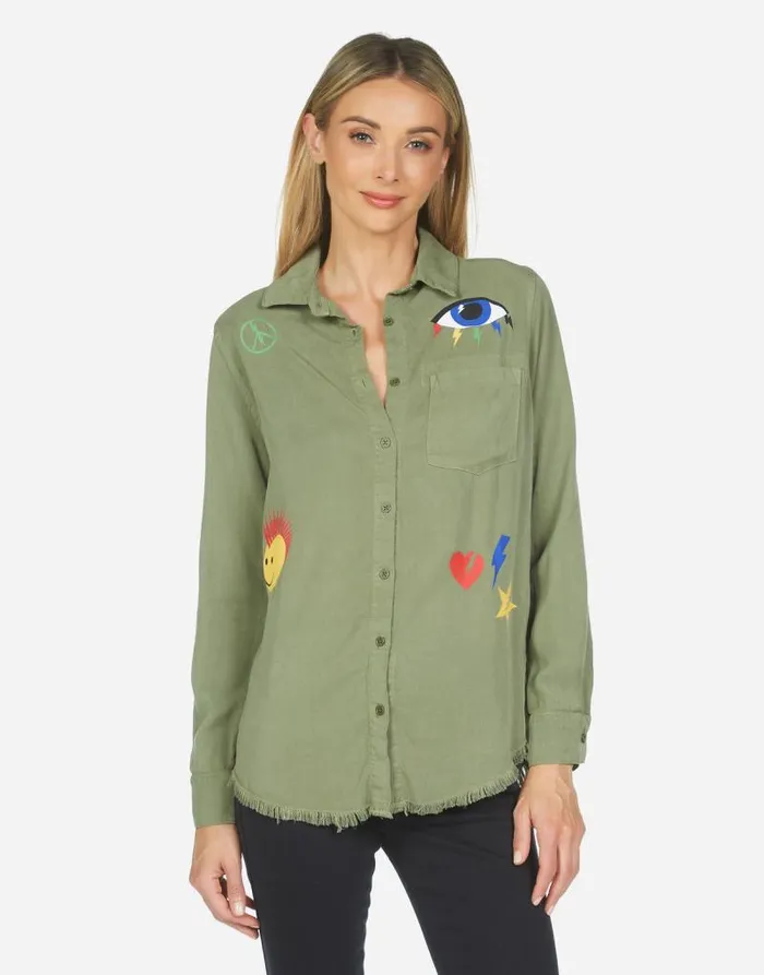 Sloane Color Punk Happy Eye Military Women Lauren Moshi Long Sleeve