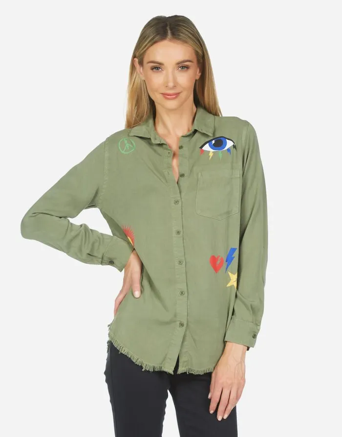 Sloane Color Punk Happy Eye Military Women Lauren Moshi Long Sleeve
