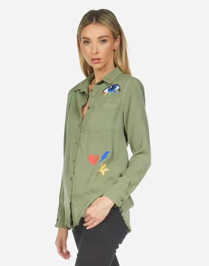 Sloane Color Punk Happy Eye Military Women Lauren Moshi Long Sleeve