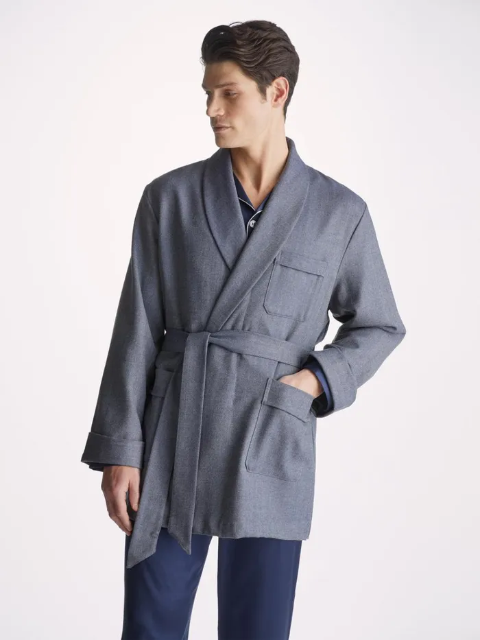 Smoking Jackets Men Derek Rose Smoking Jacket Lincoln 11 Wool Navy