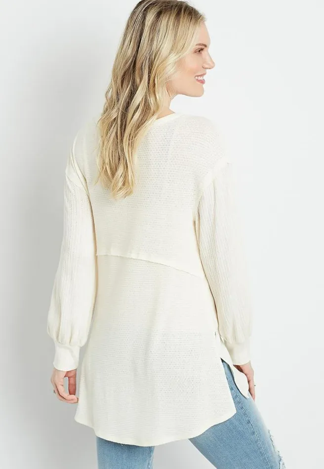 Solid Crochet Trim Blouson Sleeve Tunic Top Women Maurices Tops
