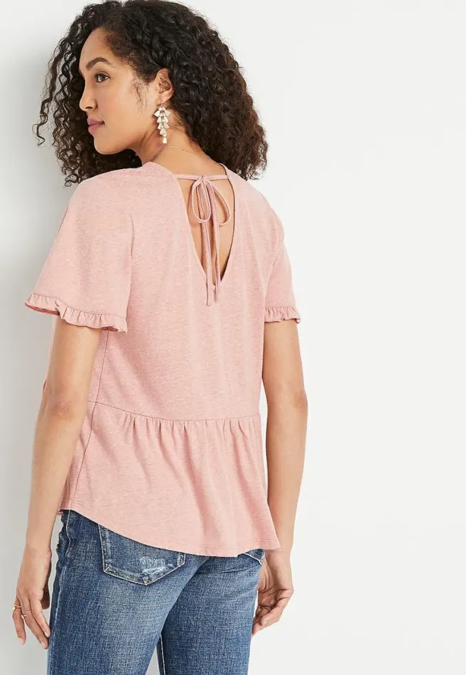 Solid Lace Neck Babydoll Top Women Maurices Tops