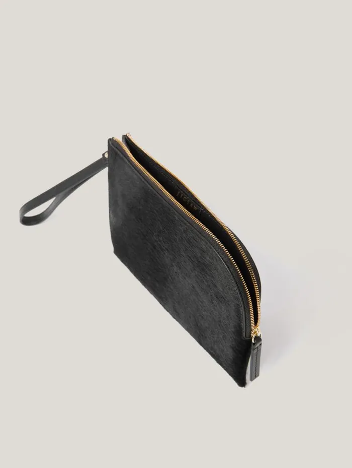 Sophia Calf Hair Pouch Black Women Jigsaw Bags