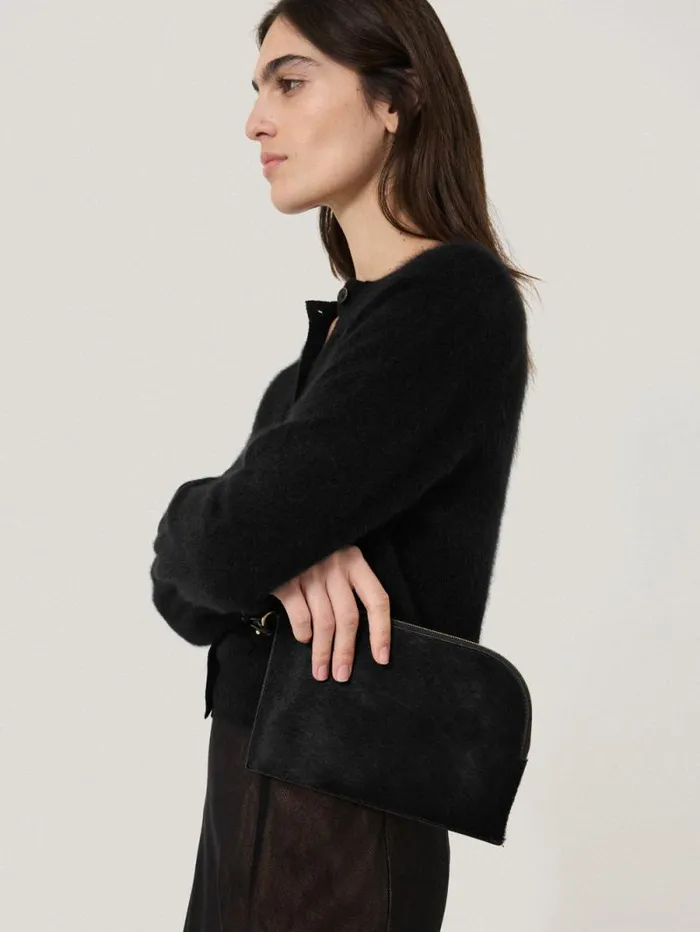 Sophia Calf Hair Pouch Black Women Jigsaw Bags