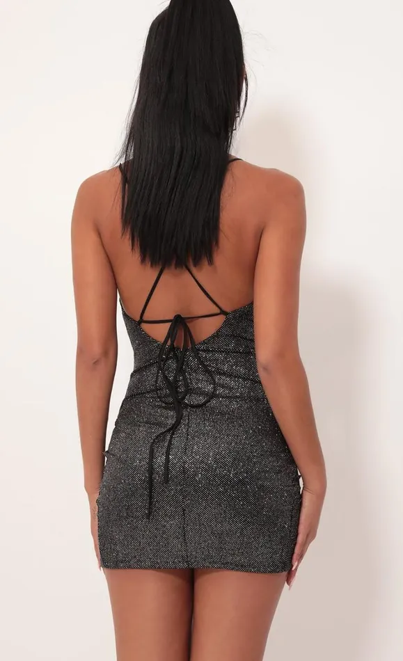 Sparkling Tulip Dress Disco Black Women LUCY IN THE SKY Mini Dresses