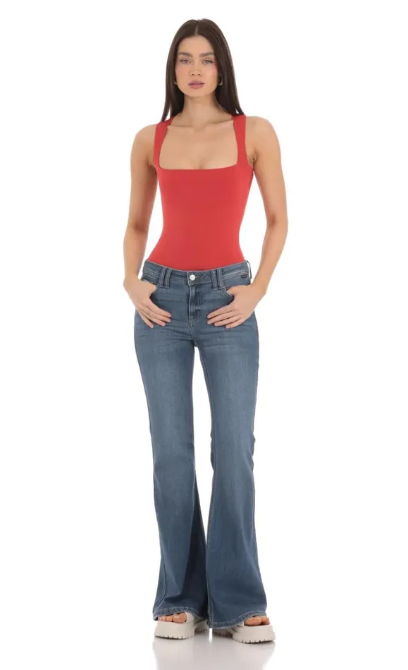 Square Neck Bodysuit Red Women LUCY IN THE SKY Bodysuits Square Neck Bodysuit Red Women LUCY IN THE SKY Bodysuits