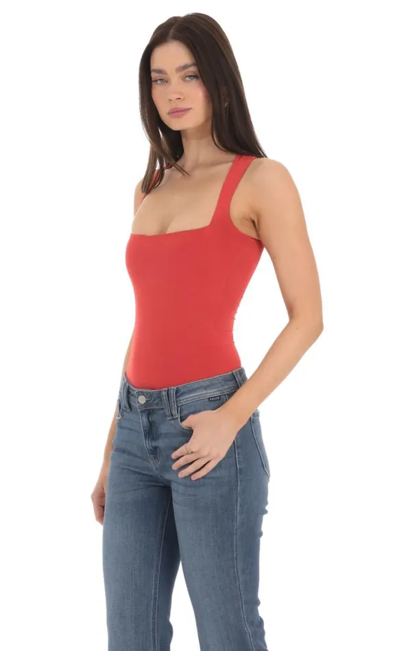 Square Neck Bodysuit Red Women LUCY IN THE SKY Bodysuits Square Neck Bodysuit Red Women LUCY IN THE SKY Bodysuits