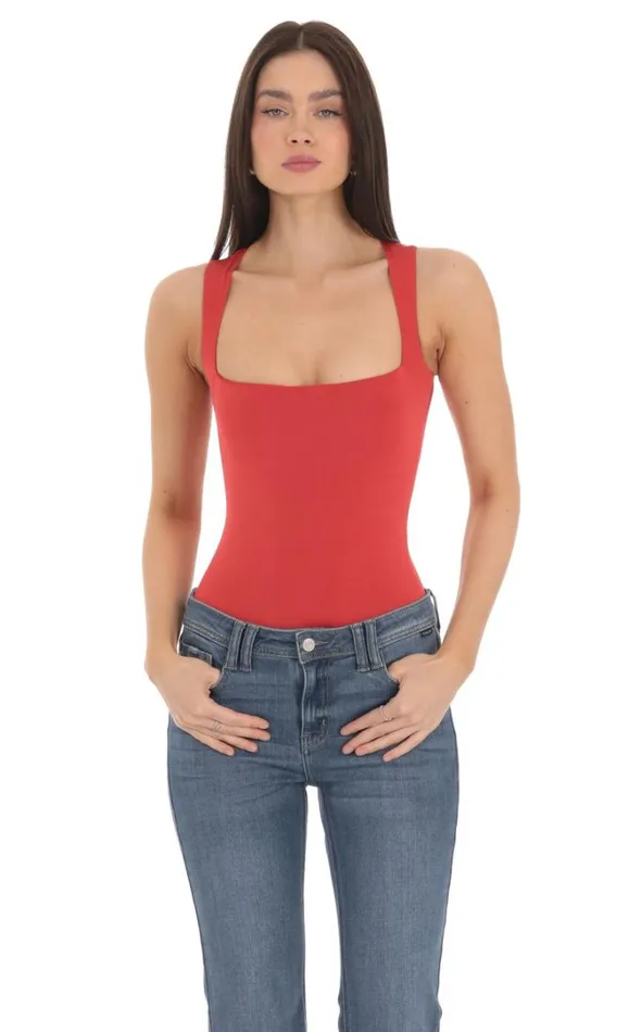 Square Neck Bodysuit Red Women LUCY IN THE SKY Bodysuits Square Neck Bodysuit Red Women LUCY IN THE SKY Bodysuits