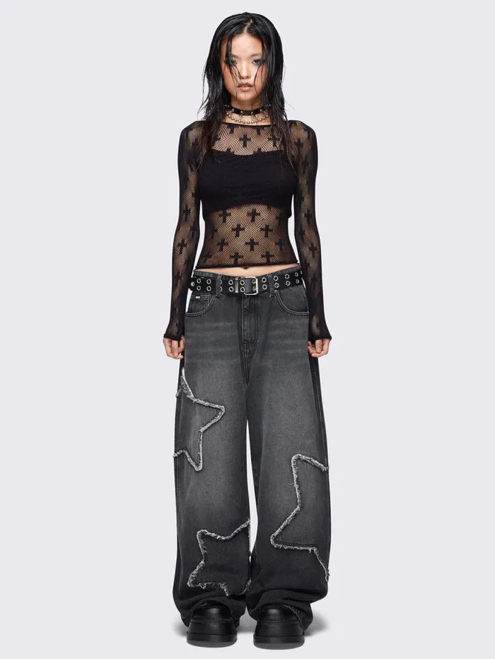 Starburst Black Baggy Jeans Women Minga London Bottoms