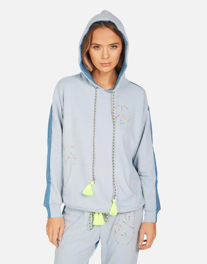 Stephanie X Neon Stud Peace Dusty Blue Teal Sky Women Lauren Moshi Hoodies