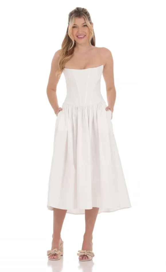 Strapless Corset Midi Dress White Women LUCY IN THE SKY Midi Dresses
