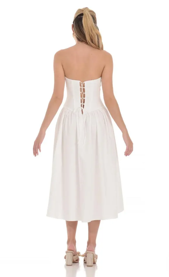 Strapless Corset Midi Dress White Women LUCY IN THE SKY Midi Dresses Strapless Corset Midi Dress White Women LUCY IN THE SKY Midi Dresses
