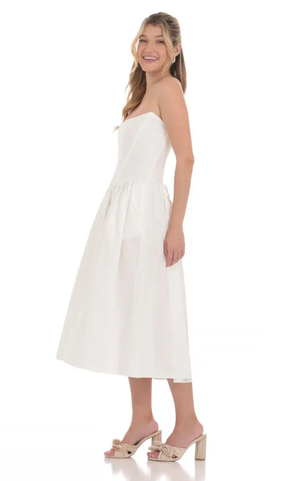 Strapless Corset Midi Dress White Women LUCY IN THE SKY Midi Dresses Strapless Corset Midi Dress White Women LUCY IN THE SKY Midi Dresses