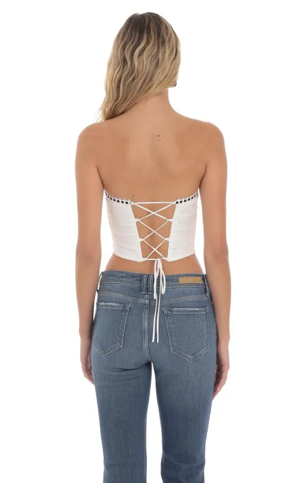 Strapless Jaqcuard Top White Women LUCY IN THE SKY Tops Strapless Jaqcuard Top White Women LUCY IN THE SKY Tops