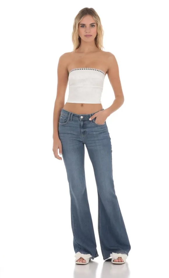 Strapless Jaqcuard Top White Women LUCY IN THE SKY Tops Strapless Jaqcuard Top White Women LUCY IN THE SKY Tops