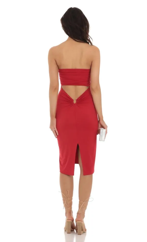 Strapless Midi Dress Red Women LUCY IN THE SKY Midi Dresses