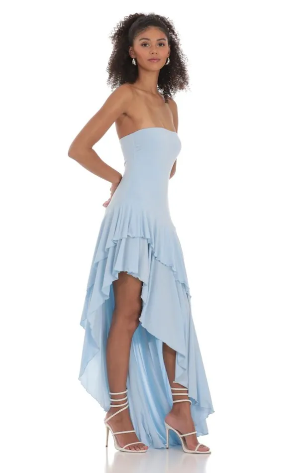 Strapless Ruffle Asymmetrical Maxi Dress Blue Women LUCY IN THE SKY Maxi Dresses Strapless Ruffle Asymmetrical Maxi Dress Blue Women LUCY IN THE SKY Maxi Dresses