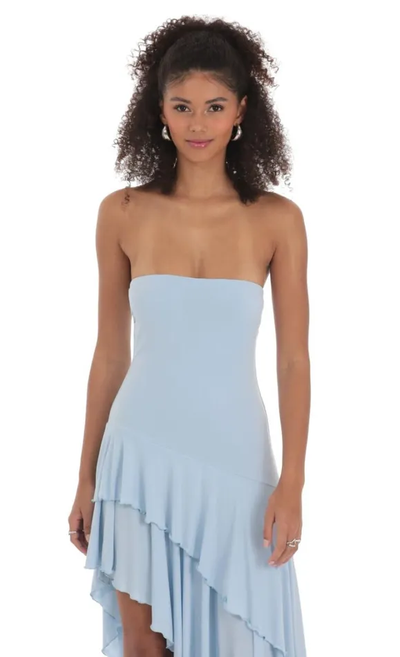Strapless Ruffle Asymmetrical Maxi Dress Blue Women LUCY IN THE SKY Maxi Dresses Strapless Ruffle Asymmetrical Maxi Dress Blue Women LUCY IN THE SKY Maxi Dresses