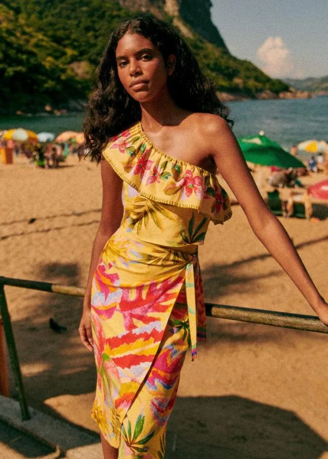 Summer Forest Yellow Bia Midi Skirt Women FARM Rio Skirts