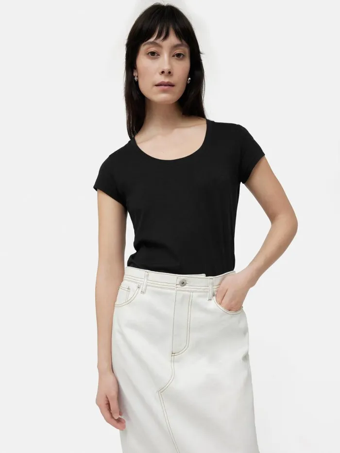 Supima Cotton Scoop Neck Tee Black Women Jigsaw Shirts and Tops