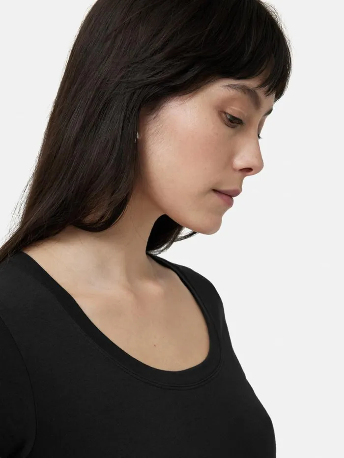Supima Cotton Scoop Neck Tee Black Women Jigsaw Shirts and Tops