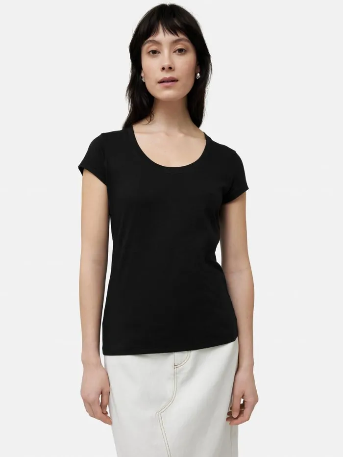 Supima Cotton Scoop Neck Tee Black Women Jigsaw Shirts and Tops