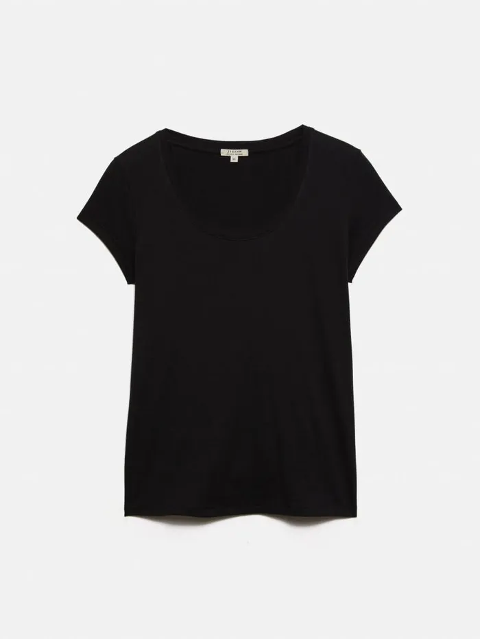 Supima Cotton Scoop Neck Tee Black Women Jigsaw Shirts and Tops