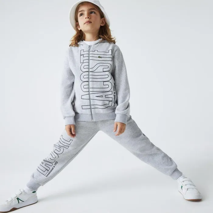 Sweaters and Sweatshirts Kids Lacoste Kids039 Branded ZipUp Hoodie Grey Chine Cca