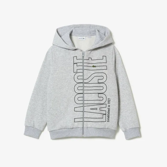 Sweaters and Sweatshirts Kids Lacoste Kids039 Branded ZipUp Hoodie Grey Chine Cca
