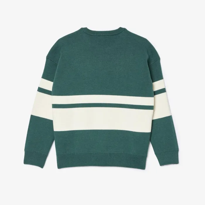 Sweaters and Sweatshirts Kids Lacoste Kids039 Contrast Stripe Cotton Sweater Dark Green White Qi0