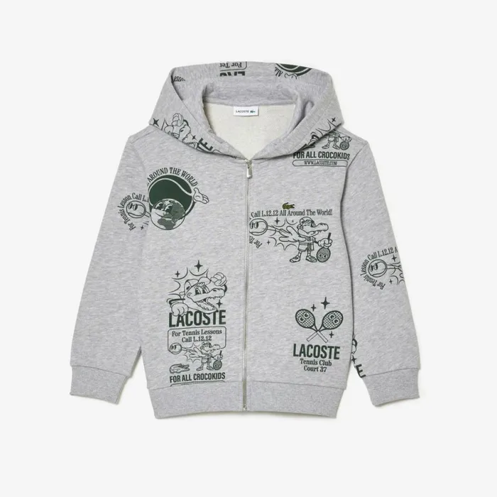 Sweaters and Sweatshirts Kids Lacoste Kids039 Graphic Print Hoodie Grey Chine Dark Green Nli