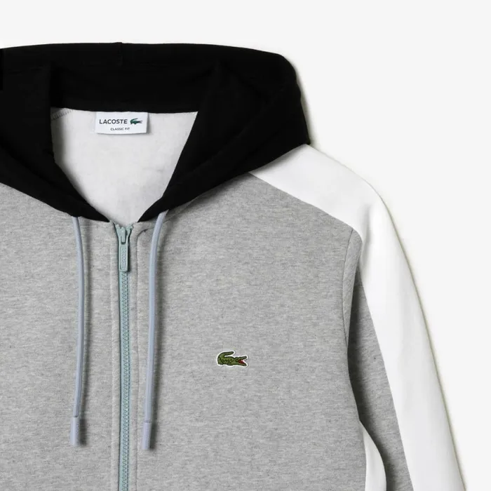 Sweaters and Sweatshirts Men Lacoste Men039s Colorblock Hoodie Grey Chine Black White Sj1