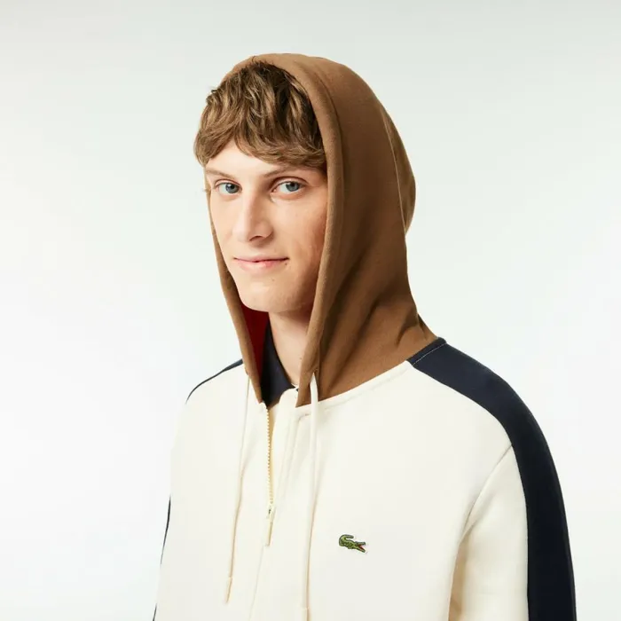 Sweaters and Sweatshirts Men Lacoste Men039s Colorblock Hoodie White Brown Navy Blue Ri2