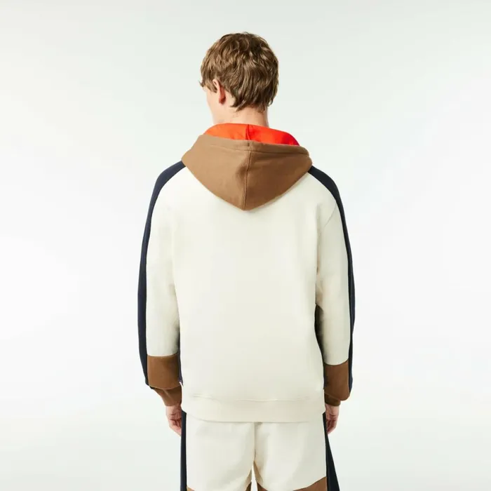 Sweaters and Sweatshirts Men Lacoste Men039s Colorblock Hoodie White Brown Navy Blue Ri2