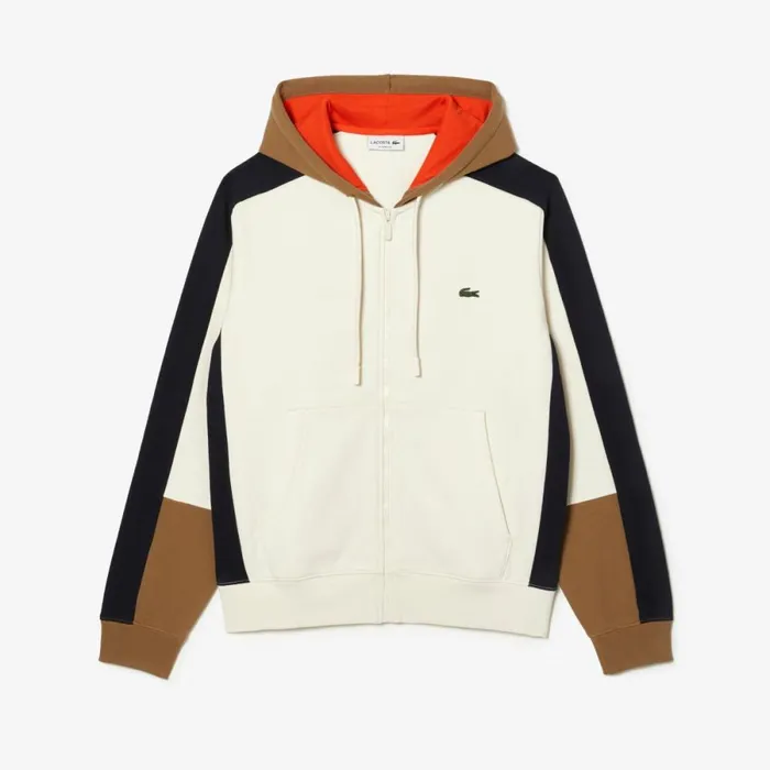 Sweaters and Sweatshirts Men Lacoste Men039s Colorblock Hoodie White Brown Navy Blue Ri2