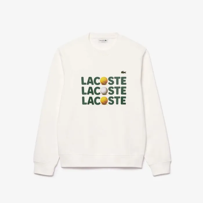 Sweaters and Sweatshirts Men Lacoste Men039s Tennis Ball Print Fleece Sweatshirt White 70v