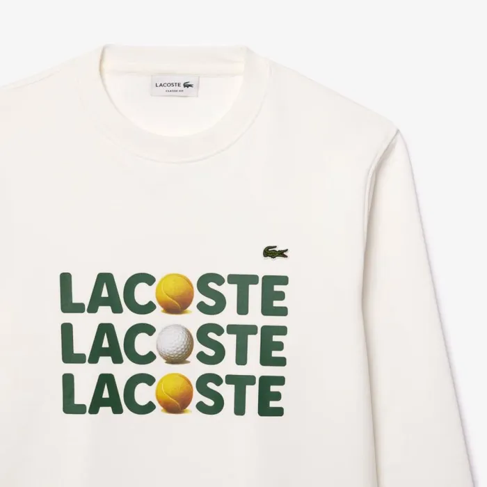 Sweaters and Sweatshirts Men Lacoste Men039s Tennis Ball Print Fleece Sweatshirt White 70v
