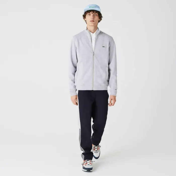 Sweaters and Sweatshirts Men Lacoste Men039s ZipUp Piqu Fleece Jacket Grey Chine Cca