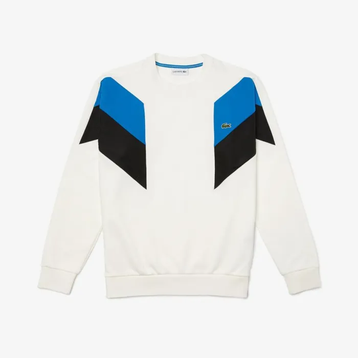Sweaters and Sweatshirts Men Lacoste Mens Crew Neck Colorblock Cotton Fleece Sweatshirt White Blue Black Wza