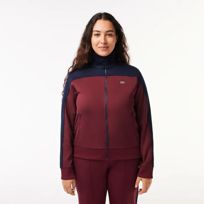Sweaters and Sweatshirts Women Lacoste Women039s Paris Colorblock ZipUp Sweatshirt Bordeaux Navy Blue Lgi