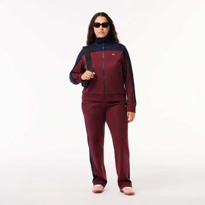 Sweaters and Sweatshirts Women Lacoste Women039s Paris Colorblock ZipUp Sweatshirt Bordeaux Navy Blue Lgi