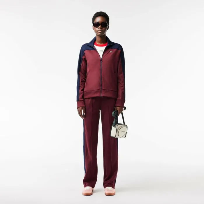 Sweaters and Sweatshirts Women Lacoste Women039s Paris Colorblock ZipUp Sweatshirt Bordeaux Navy Blue Lgi