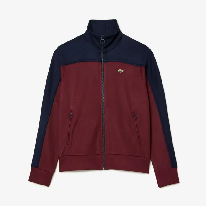 Sweaters and Sweatshirts Women Lacoste Women039s Paris Colorblock ZipUp Sweatshirt Bordeaux Navy Blue Lgi