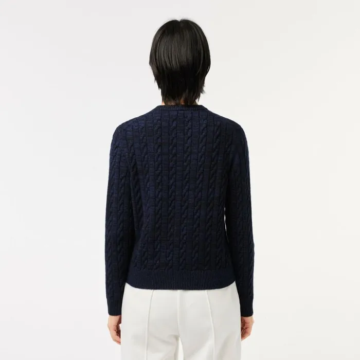 Sweaters and Sweatshirts Women Lacoste Women039s Wool Blend Cable Knit Cardigan Navy Blue L6l