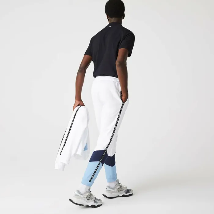 Sweatpants and Trousers Men Lacoste Men039s Signature Striped Colorblock Fleece Sweatpants White Blue Vhe