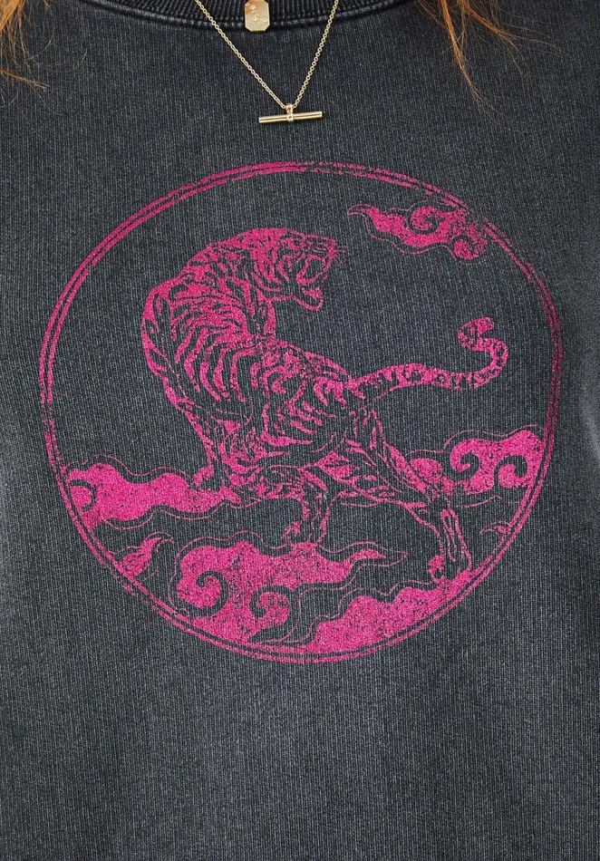 Sweatshirts and Hoodies Women Hush Metallic Tiger Classic Sweatshirt Ebony Pink