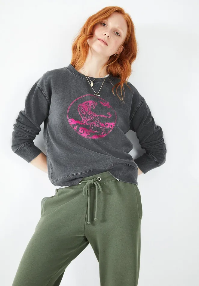 Sweatshirts and Hoodies Women Hush Metallic Tiger Classic Sweatshirt Ebony Pink
