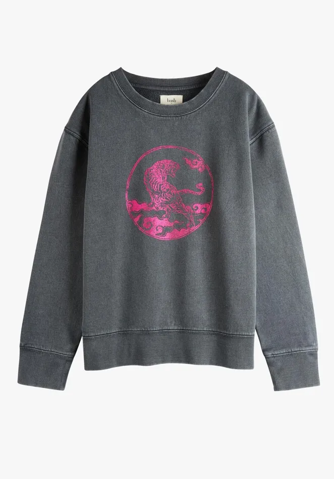 Sweatshirts and Hoodies Women Hush Metallic Tiger Classic Sweatshirt Ebony Pink