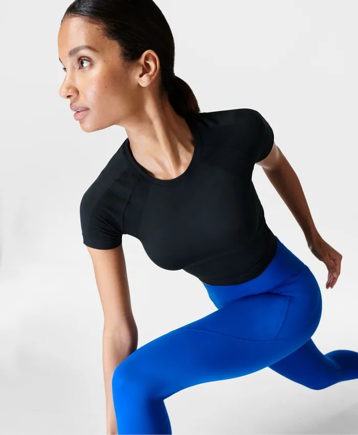 Sweaty Betty Athlete Crop Seamless Gym TShirt Black Women TShirts
